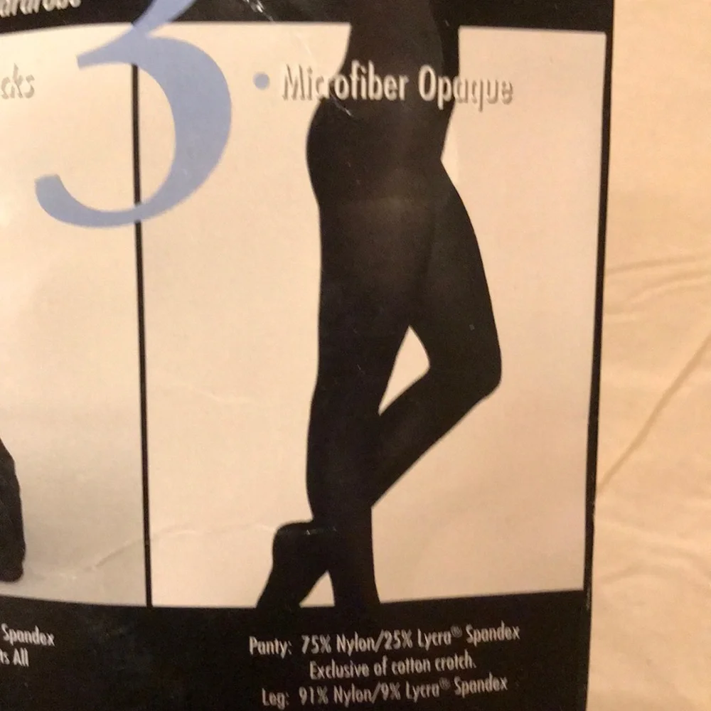 New in package 2 prs Jockey full length black hosiery 1 opaque 1 sheer stocking